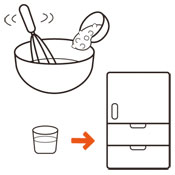 あら熱がとれたらフォークで粗くつぶしたバナナを入れてかき混ぜ、器に流し入れて冷蔵庫で3時間以上冷やし固め、冷たいうちにお召し上がりください。