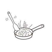 マシュマロが溶けたらフライパンを火からおろし、玄米フレークと福豆を入れ手早く混ぜ合わせます。