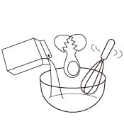 ボールに卵、水を入れホイッパーでよく混ぜます。