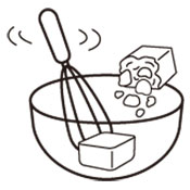 (3)に豆腐をつぶしながら入れ、泡立て器でクリームチーズと混ぜ合わせます。