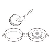 りんごを半分に切り、芯をスプーンでくり抜き、耐熱容器にそれぞれのせます。
