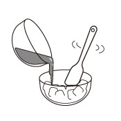②に①を加え、ヘラでさっくり混ぜマーブル模様を作ります。