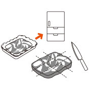 冷蔵庫で１時間以上冷やし、お好みの大きさにカットします。