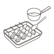 ②に③を手早くかけて、クッキングシートの上に常温で冷やし固めます。